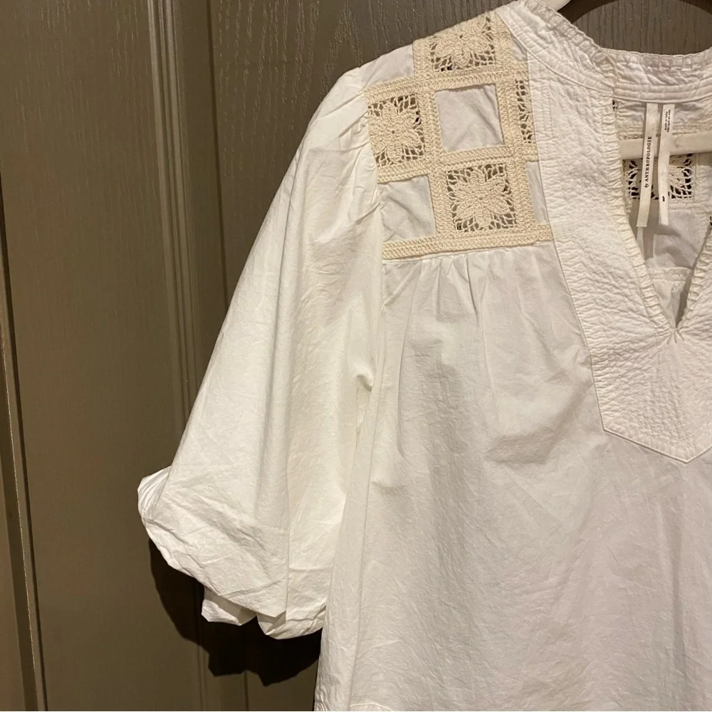 By Anthropologie Puff-Sleeve Crochet Blouse Color: White